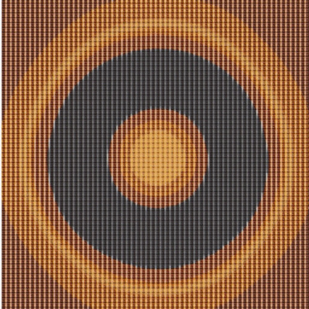 Abstract design with concentric circles in warm orange and black. The image has a modern and digital appearance. It expresses musical themes and vibrant geometric patterns.