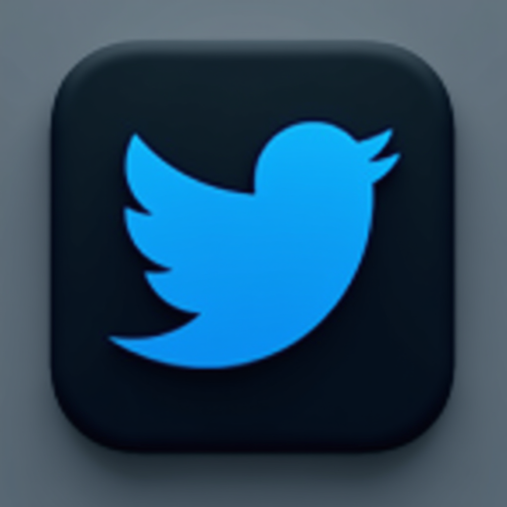 A minimalist blue bird icon on a dark background, representing a popular social media platform.