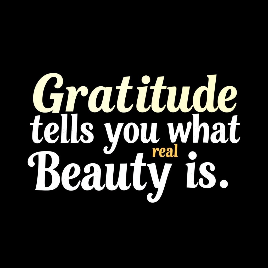 The text 'Gratitude tells you what real Beauty is.' on a black background.