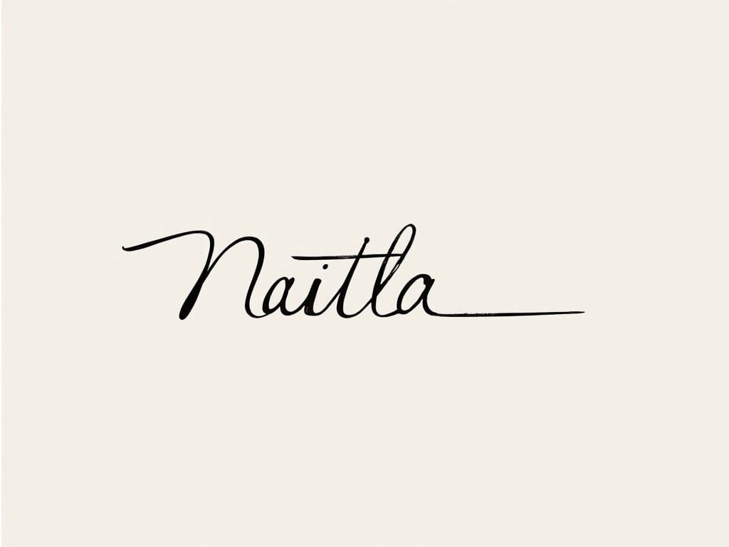 Minimal calligraphy of the name Naitla in elegant cursive style on a light background.