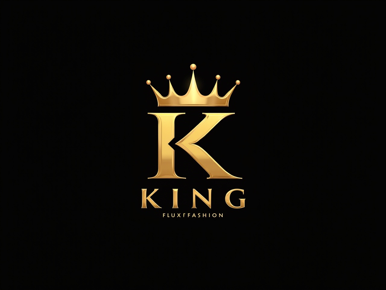 This logo features a striking design with a golden letter 'K' crowned at the top. Below the 'K', the word 'KING' is prominently displayed in elegant lettering. The logo is set against a black background, enhancing its luxurious feel. Designed for Flux Fashion, this emblem radiates prestige and sophistication. It’s ideal for fashion brands aiming to convey high status and quality.