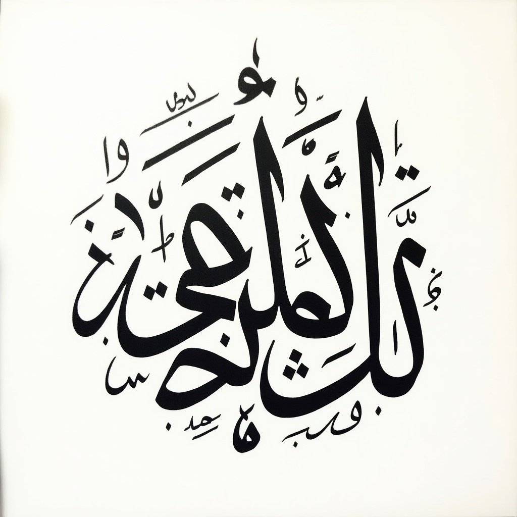 Handwritten Arabic calligraphy featuring the phrase العلم هو جوهرة، يمنحها الله لمن يشاء. Written in a small box or circle covering the entire area.