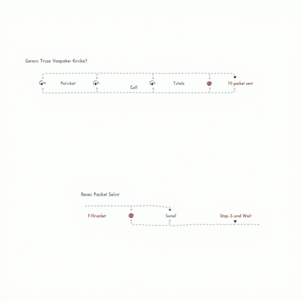 Flowchart illustrates Go-Back N protocol dynamics for sending packets. Every 6th packet lost. Total 15 packets sent due to retransmission. Comparison with stop-and-wait protocol.