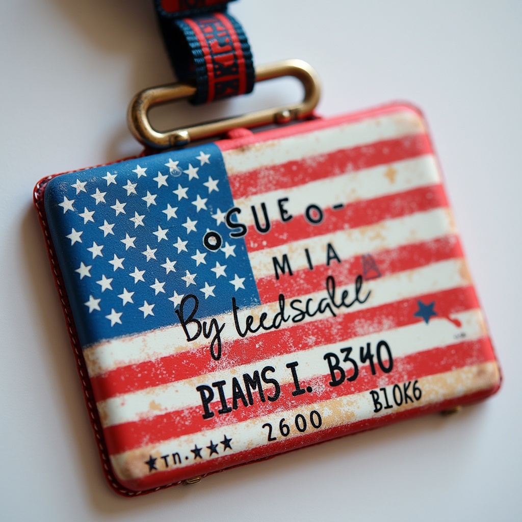 Create a novelty ID featuring American flag theme with fictional details.