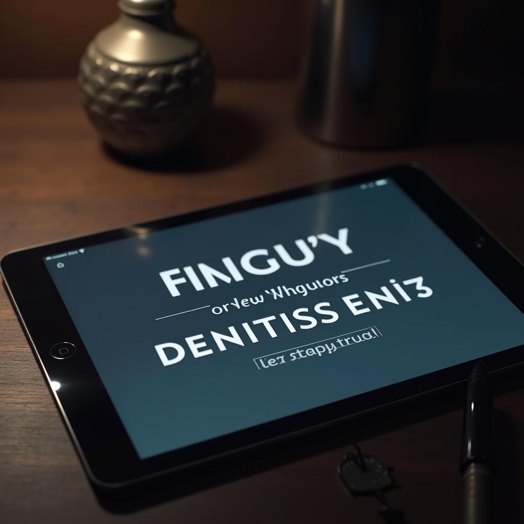 A tablet on a wooden table displays a mysterious message with random text.