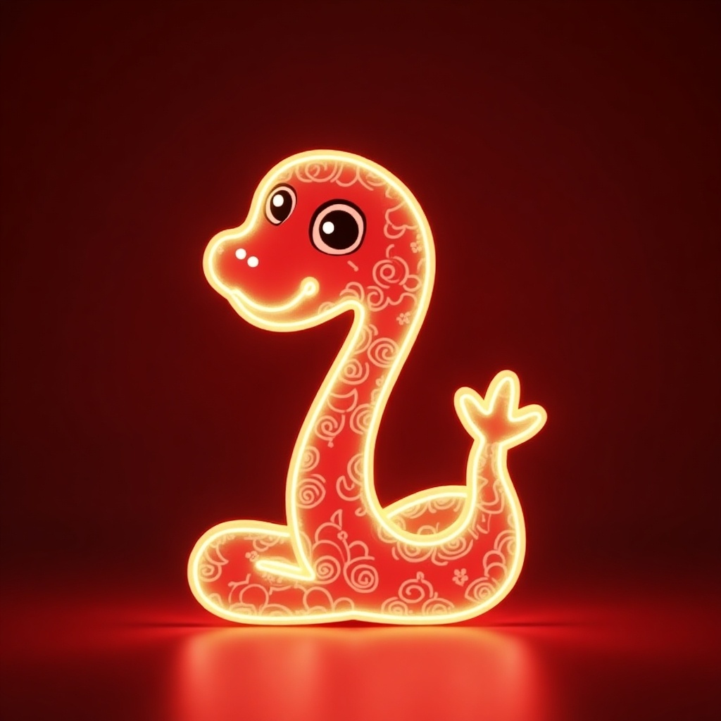 A cute neon light snake with Chinese lunar year elements.