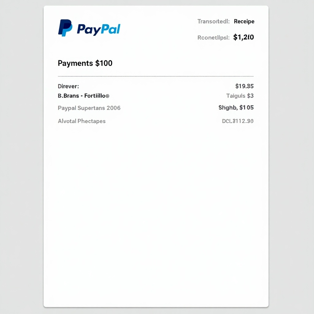 PayPal payment receipt shows transaction for $100 to Brian Portillo. Document includes PayPal logo, payer details, transaction amount, transaction number. Clean design for online payments.