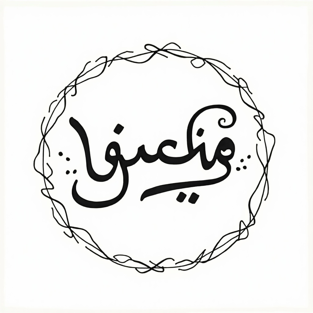 Design featuring Arabic names within a circular format. Handwritten Arabic calligraphy is used for names. Elegant and decorative style.