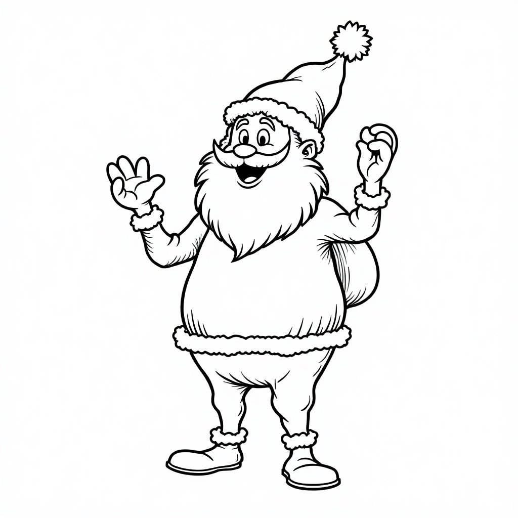 Santa Claus character inspired by Whoville from Dr. Seuss. Coloring outline illustration with clear lines.