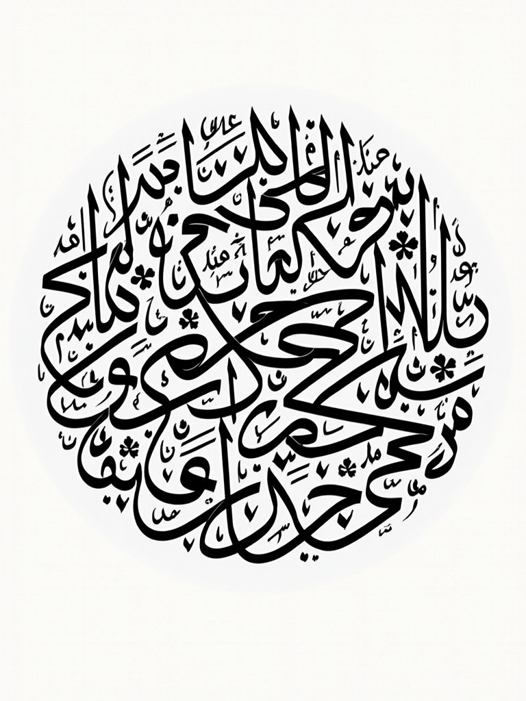 Circular Arabic calligraphy design. Includes the names of Seyed Zeeshan Haider Naqvi. Fills the circular area beautifully. Artwork emphasizes elegance and artistry.