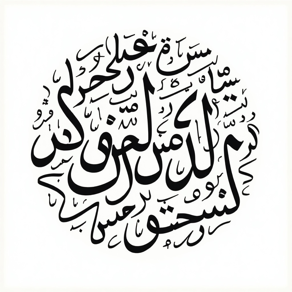 Handwritten Arabic calligraphy arranged in a circular format featuring integrated names including کڕوی پاک.