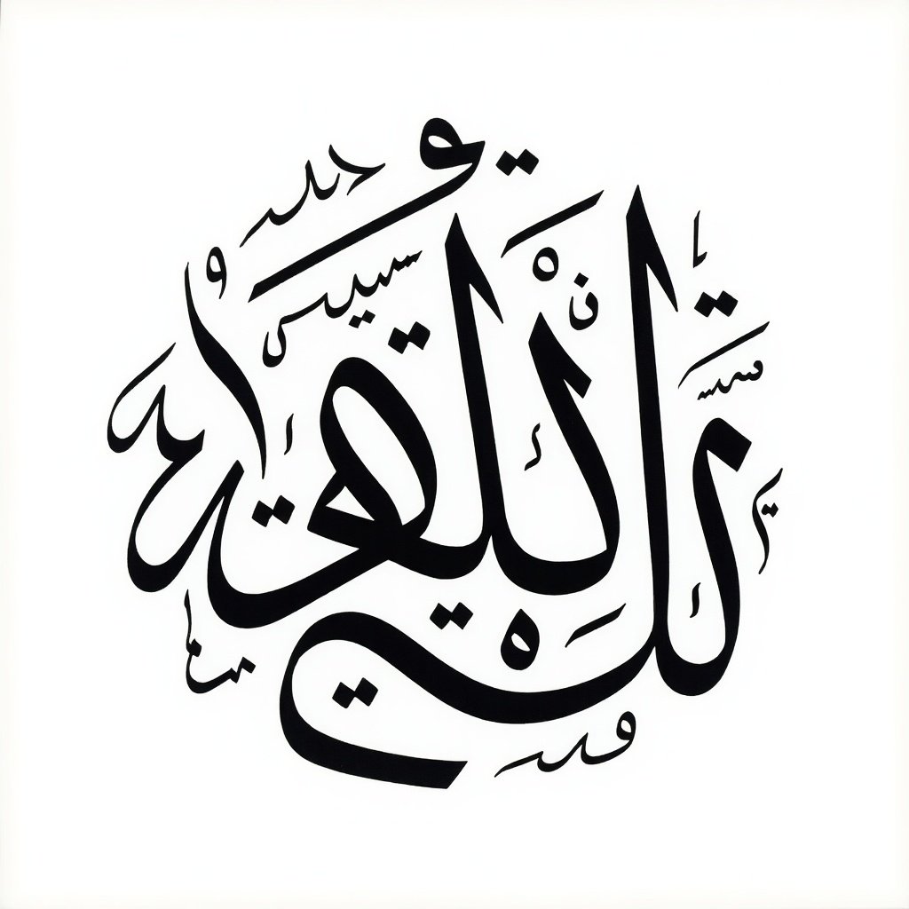 Intricate Arabic calligraphy arranged in a circular design. Text reads فرقان in black font on a white background. Delicate curves and lines reflect traditional Arabic artistry.