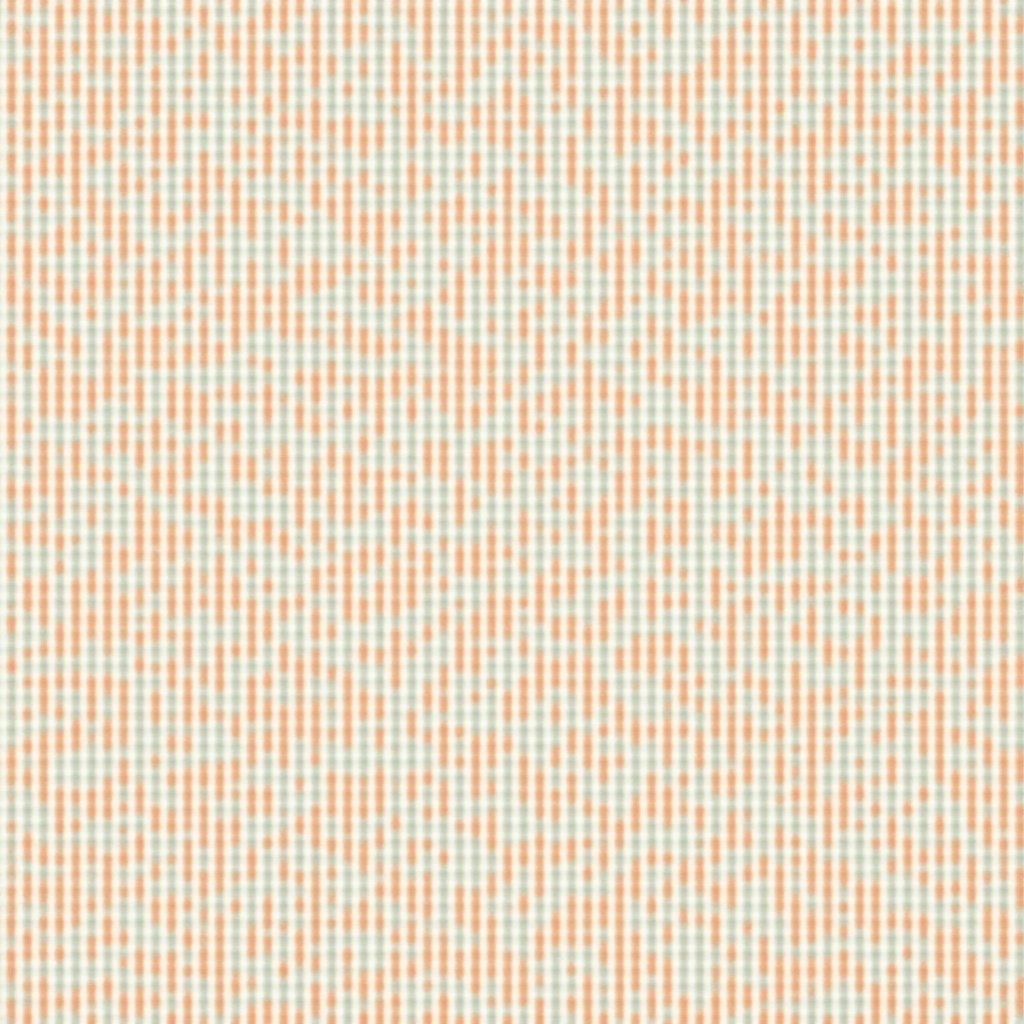 Repeated pattern on fabric. Orange leaves on green background. Various leaf sizes and shapes. Four repetitions in length and width. Gentle pink color enhances calming effect. Nature-inspired design suitable for home decor.