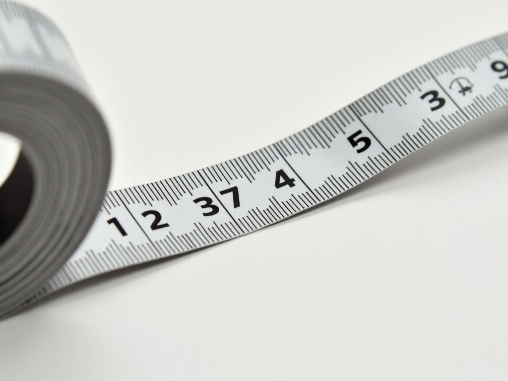 This image features a measuring tape that is partially rolled out, displaying clear markings that indicate measurements in millimeters. The tape prominently shows the numbers from 1 to 5, with precise increments, making it ideal for measuring objects accurately. The lighting is soft, ensuring that the details on the tape are well-defined and easy to read. The color palette includes silver, black, and white, creating a clean and professional appearance. This image could be used in various contexts, such as construction guides or DIY project tutorials, emphasizing the importance of accurate measurements.