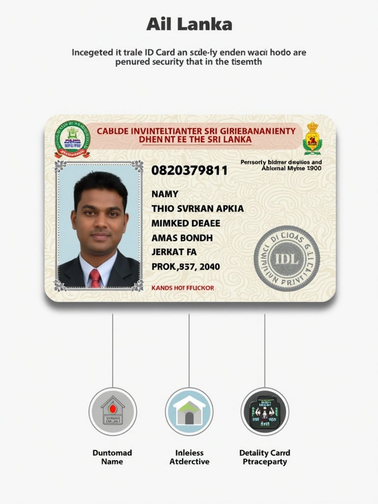 Design an ID card for Sri Lanka. Include personal identification elements. Embed security features. Display name, ID number, and address clearly. Ensure professional layout.