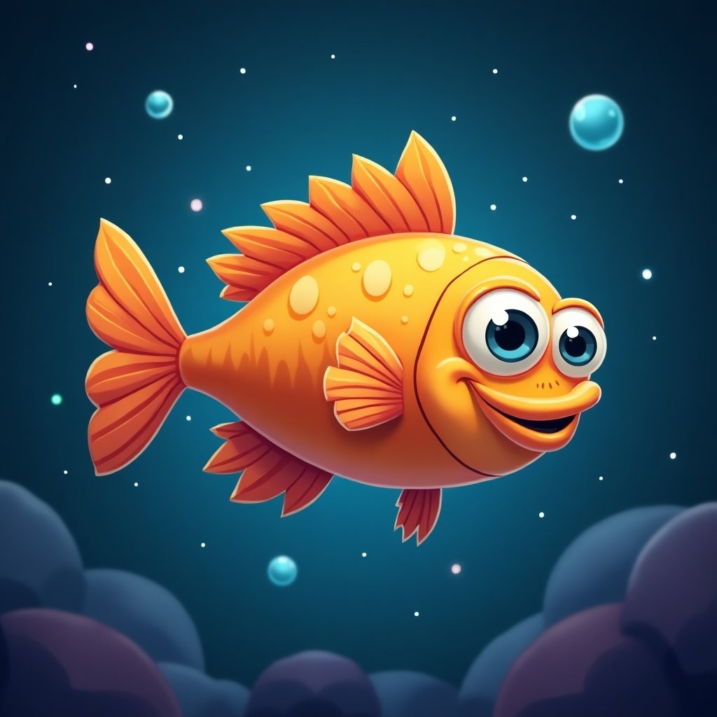 Cartoon stylized fish asset. Fish lives in space with celestial background.