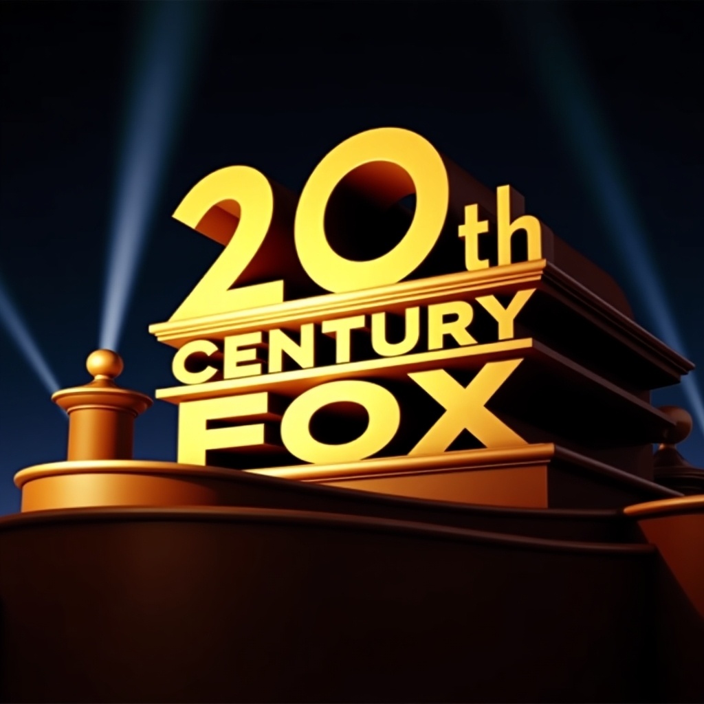 The image showcases a logo that closely resembles a well-known film production company. However, instead of the traditional name, it features '16th January Pictures' prominently displayed. The logo is rendered in a bold, golden font, suggesting a sense of prestige and recognition within the film industry. The background includes soft blue tones and spotlighting, which adds to the cinematic feel. This image is likely intended to represent a fictional or alternative film production company that draws inspiration from classic Hollywood aesthetics.