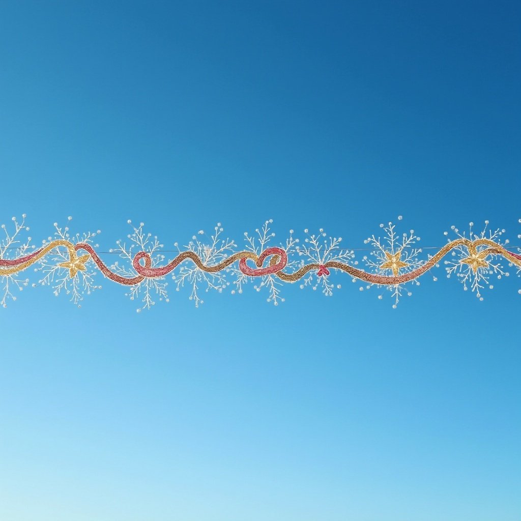 Rosa-Line written in the sky. Decorative Christmas stitch design. Clear blue sky. Festive atmosphere.