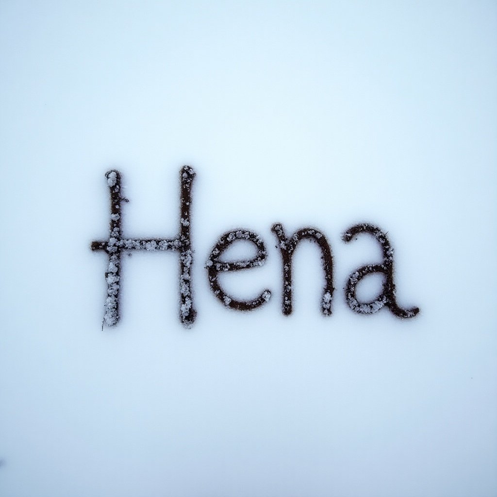 Names written on snow. The name is Hena.