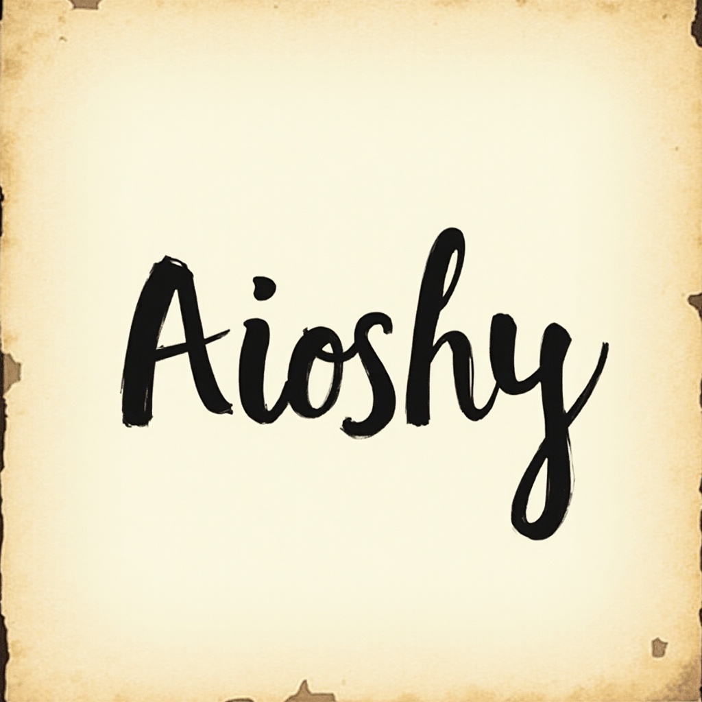 Write the word 'Aioshy' in a stylish font on a textured background.