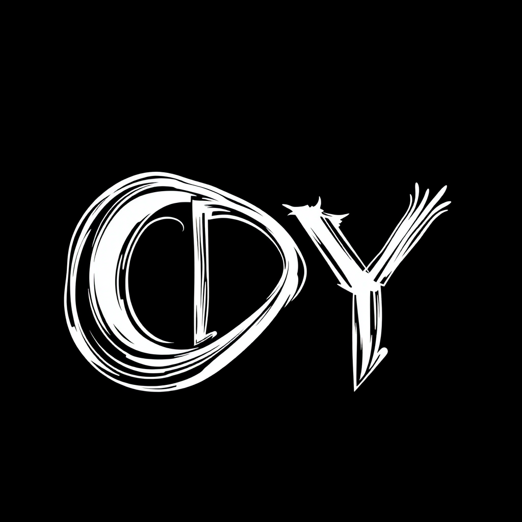 The image features stylized typography set against a solid black background. The letters "C" and "Y" are depicted in a white, hand-drawn style with rough, brush-like strokes. The design has an edgy, dynamic feel with the letters appearing somewhat distorted and energetic, emphasizing an artistic and unconventional aesthetic.