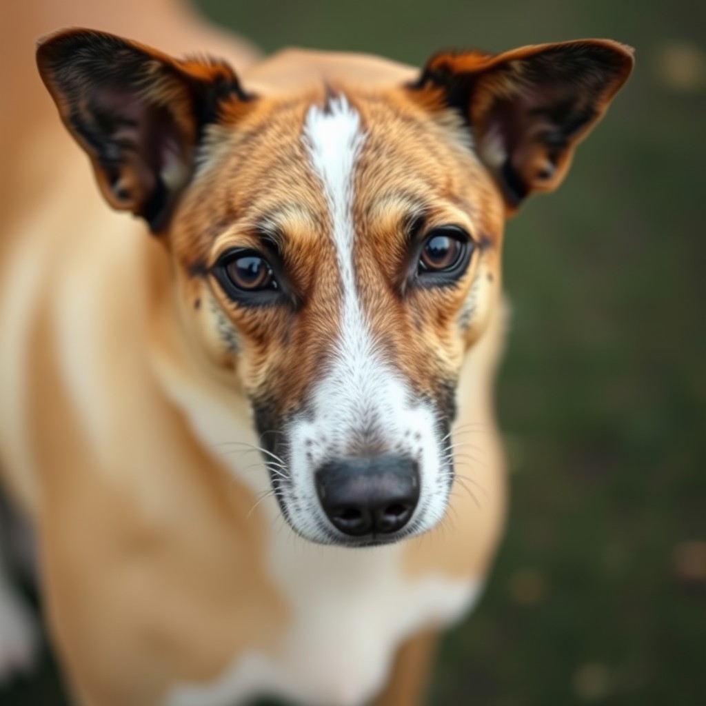 A close-up portrait of a dog with expressive eyes and a soft brown and white coat.