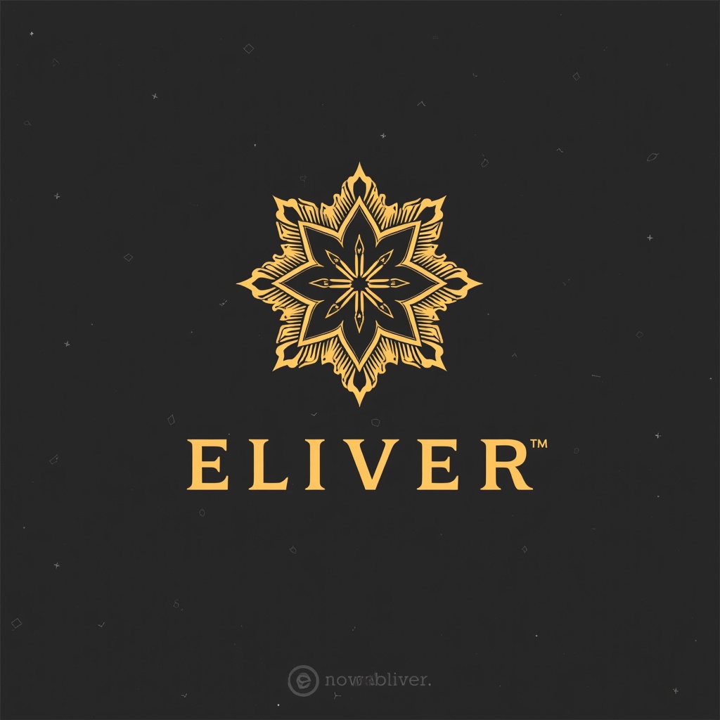 This image features a modern logo design for a brand named 'Eliver'. The logo includes a stylized, intricate star-like emblem in gold against a black background. The brand name 'ELIVER' is prominently displayed beneath the emblem in a bold, elegant font. The overall aesthetic conveys a sense of luxury and sophistication. The design is minimalist, focusing on the emblem's detail and the brand name, creating a striking visual impression.