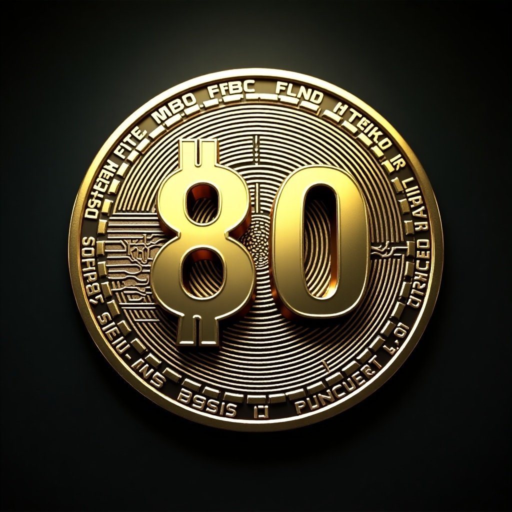 Generate a digital image of an 80-digit Litecoin coin representing 80 dollars with emphasis on cryptocurrency.