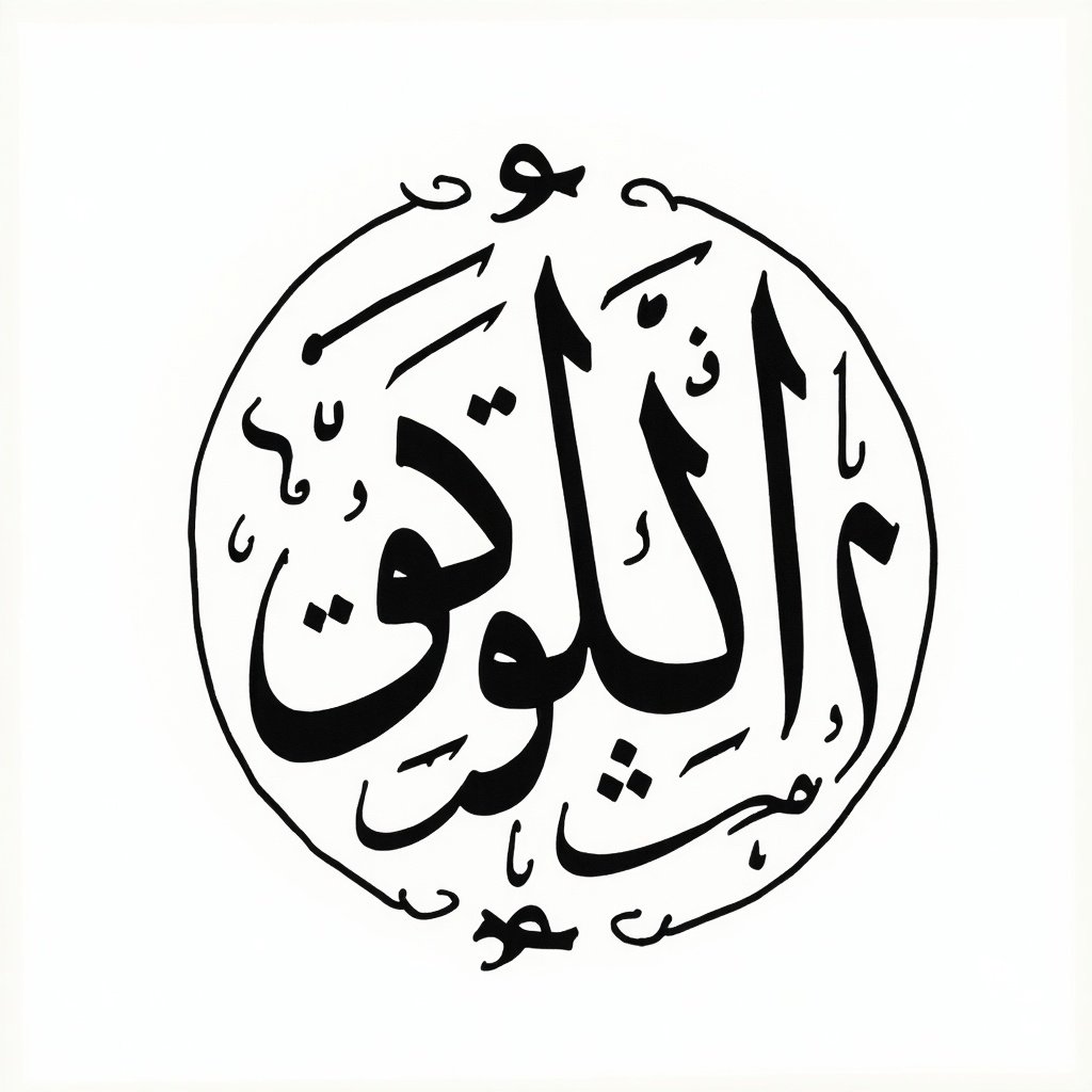 Handwritten Arabic calligraphy displays the phrase 'إذا الشعب يوما أراد الحياة'. Calligraphy forms a circle.