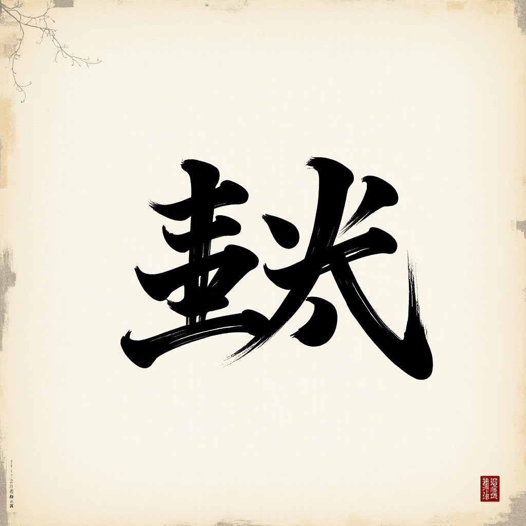 Stylish Black Chinese word with elegant brush strokes on a light background.