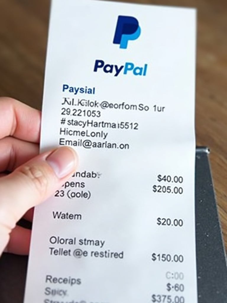 An image of a PayPal receipt showing a transaction. A person holds the receipt. The email jakal@gmail.com transferred $200 to stacyhartman592@gmail.com. It includes transaction details and PayPal branding.