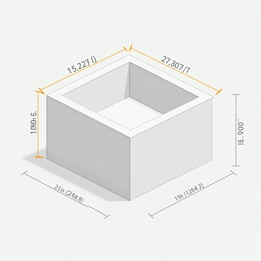 Illustration features a rectangular box with detailed dimensions. Measurements highlighted in yellow show length, width, and height in inches. Isometric perspective presents 3D nature. Soft gray background enhances visibility of measurements. Reference for engineering and architectural purposes.