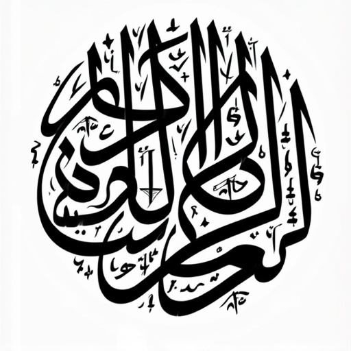 Arabic calligraphy featuring the names الضرر. Circular shape design fills the space. Emphasizes beauty of the script.