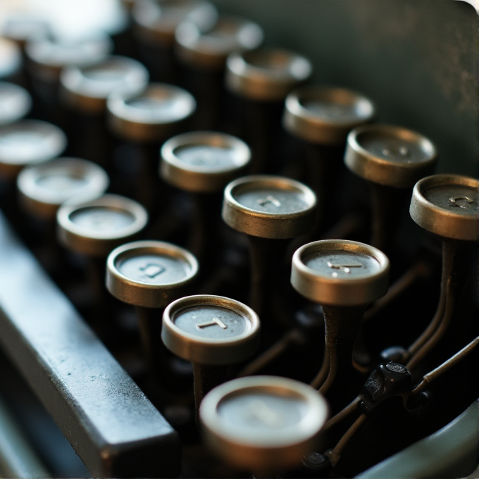 Close-up of an old typewriter's circular keys with a vintage metallic finish.