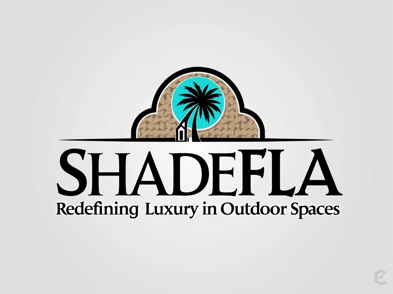 Logo for ShadeFla company, featuring a palm tree and the slogan 'Redefining Luxury in Outdoor Spaces'.