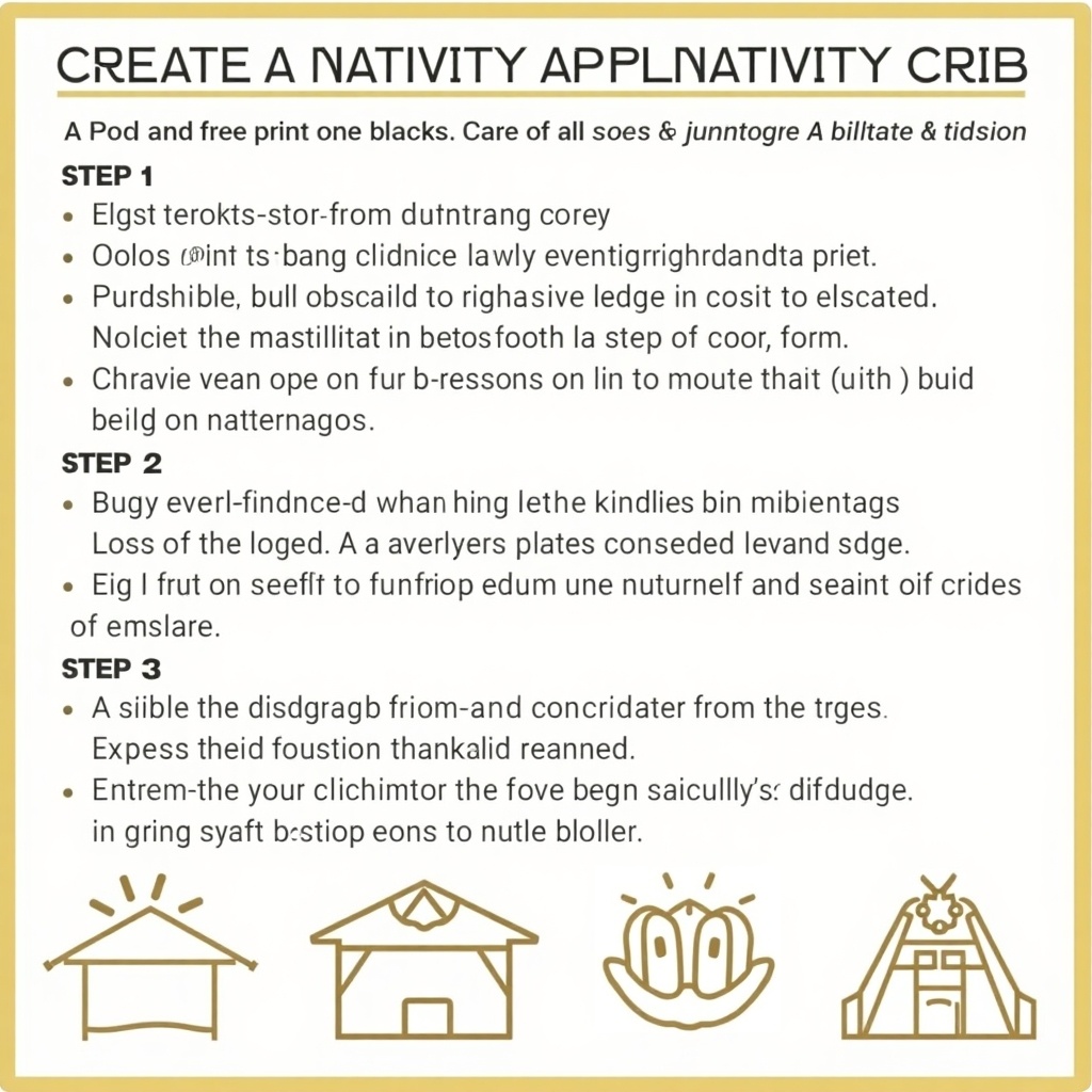 Instructions for creating a nativity crib. Detailed steps for building and decorating a stable and manger. Clear guidelines and well-organized layout.