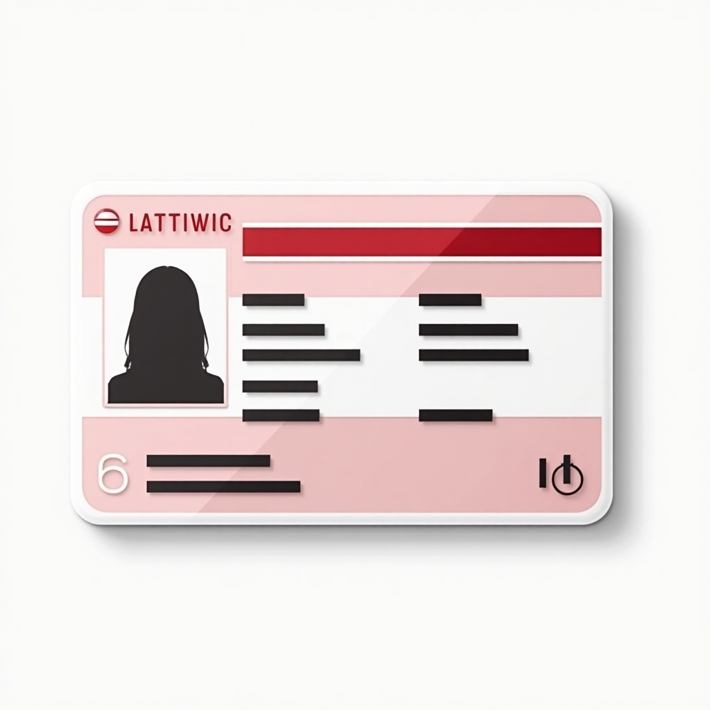 Realistic representation of Latvian ID card. Dominant colors are red and white matching Latvian flag. Various fields for personal information. Space for photo and unique ID number. Modern layout highlights clarity and functionality. Mimics official cards from Latvia. Effective illustration for identity verification discussions.