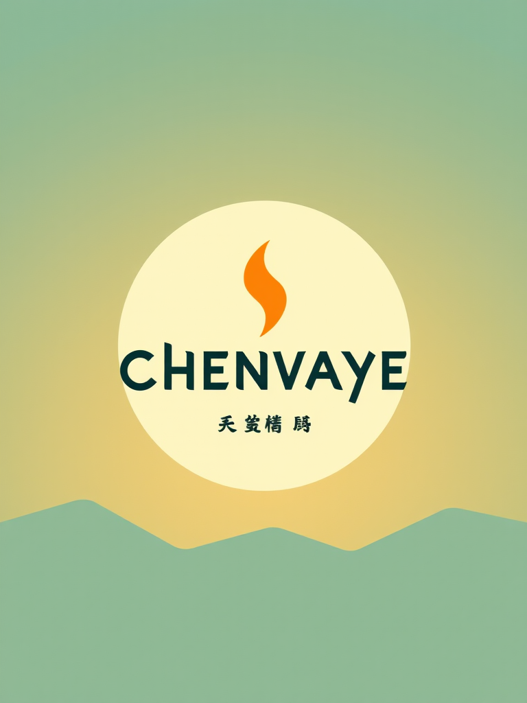 A gradient background features a large sun with the word 'CHENVAYE' and symbols, blending modern and natural elements.