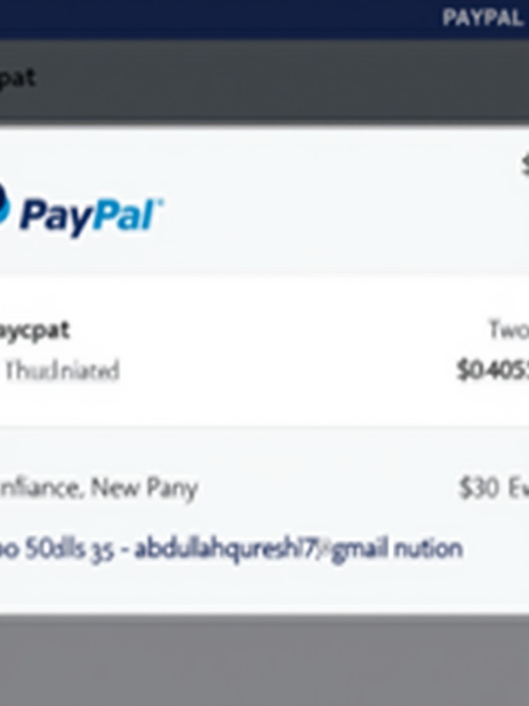 Screenshot of a digital PayPal payment transaction showing two thousand dollars. PayPal logo is present. Recipient's email address is displayed as abdullahqureshi77@gmail.com.