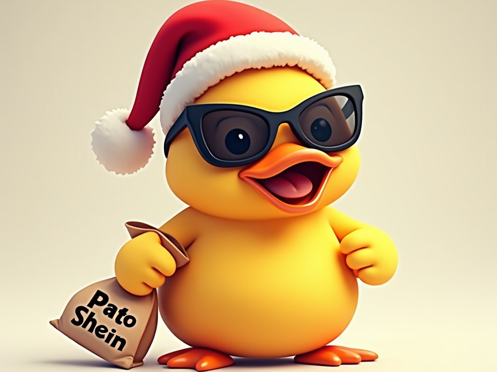 Playful Cartoon Duck Character with Santa Hat and Sunglasses for Holiday Fun Flux AI Image