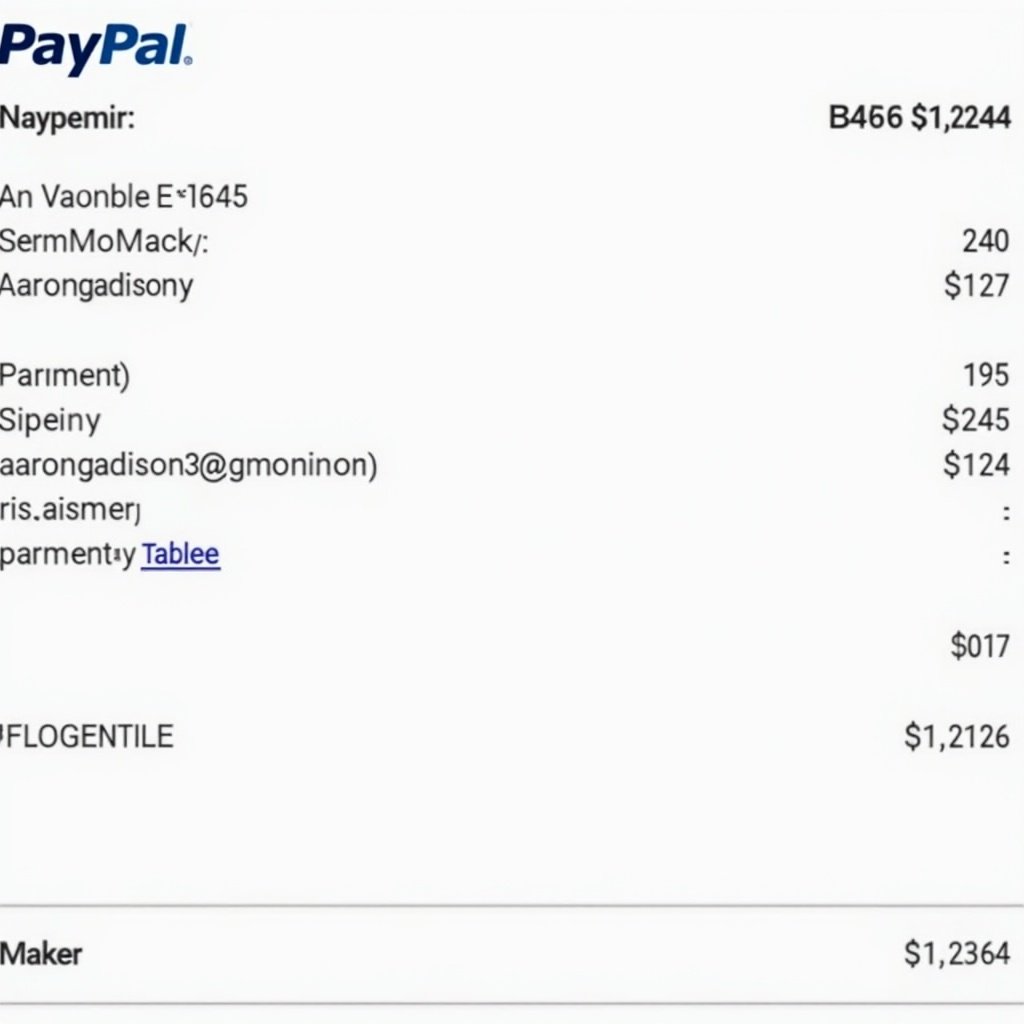 This image displays a PayPal payment receipt. It includes a total payment amount of $1,245. A specific payment of $70 was made to the email address aarongadison3@gmail.com. Additional details about the maker and total amounts are provided. The image serves as an official record for the transaction.