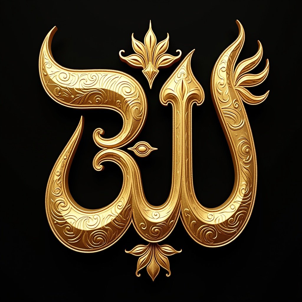 Richly embellished golden letter with intricate designs on a black background.