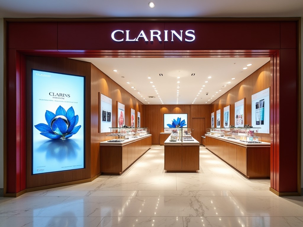 Interior design of a Clarins cosmetic store