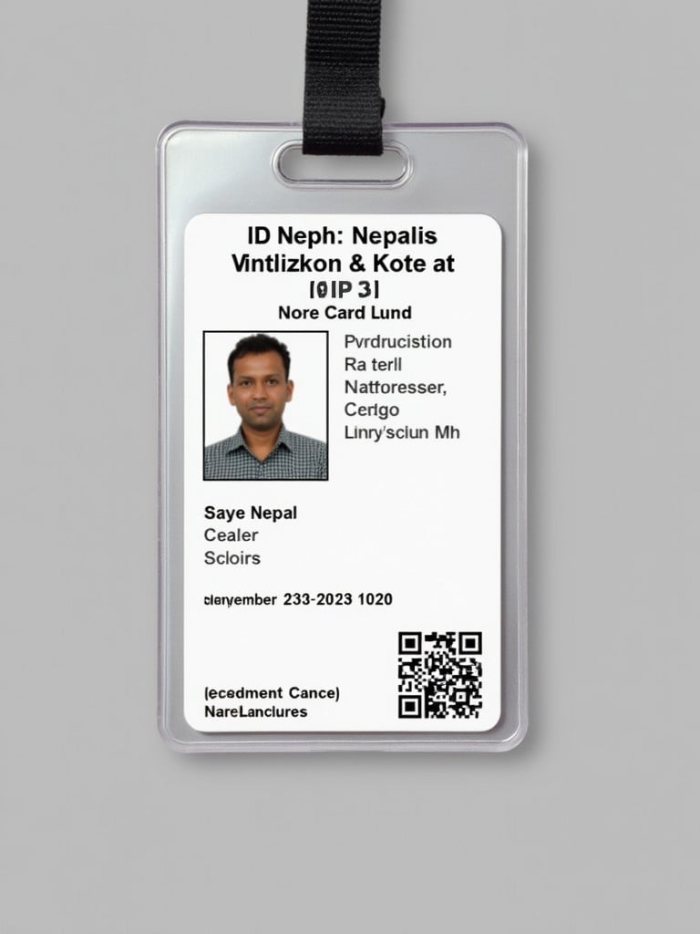 ID card from Nepal displays identification information clearly. Includes QR code for verification. Professional design suitable for official use.