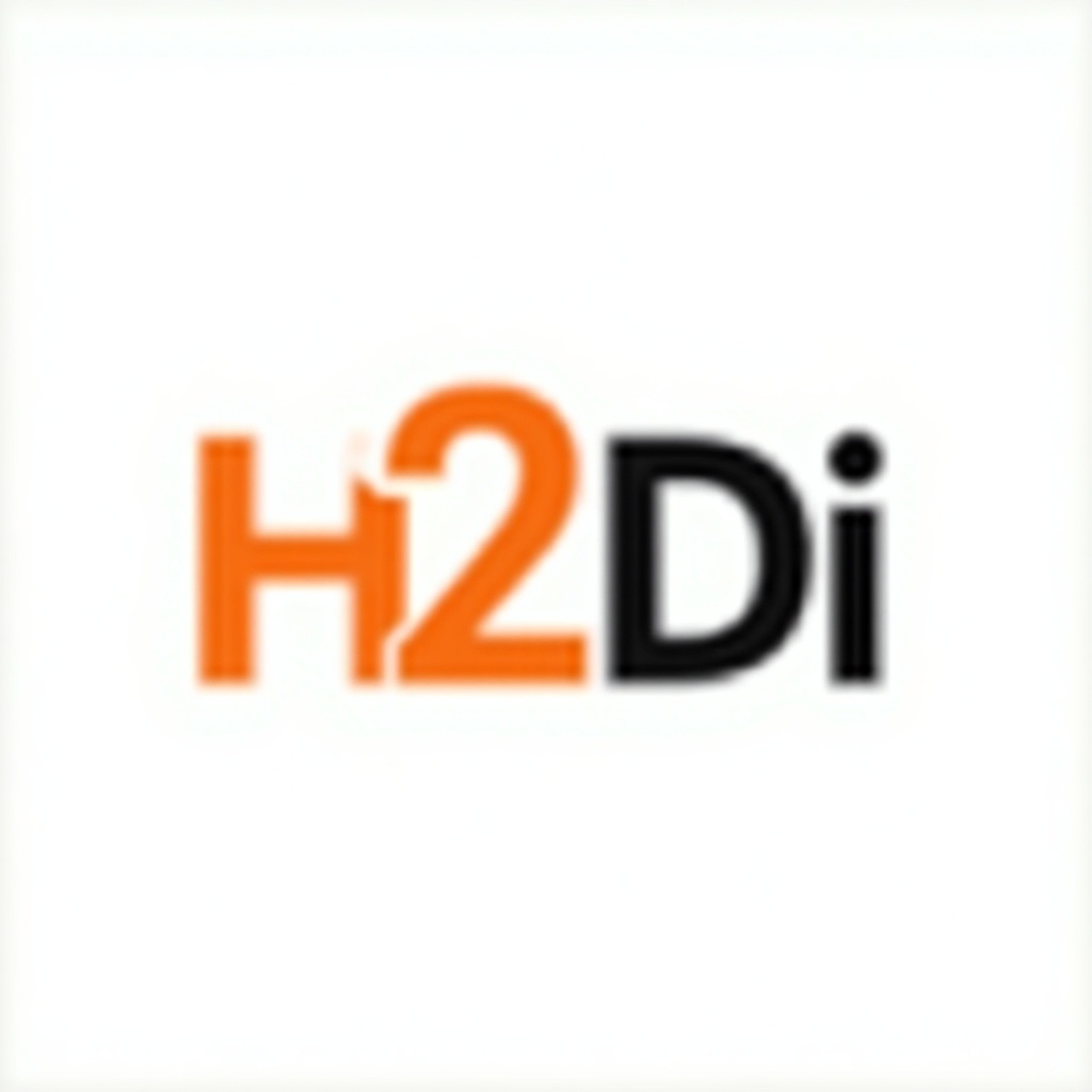 The image features a modern text-only logo design for 'H2DI'. The primary colors used are orange and black set against a clean white background. The design emphasizes a sleek and contemporary look. The letters are bold and stylized, denoting professionalism and innovation. This logo serves well for a company in the tech or consulting space, indicating a modern approach to branding.