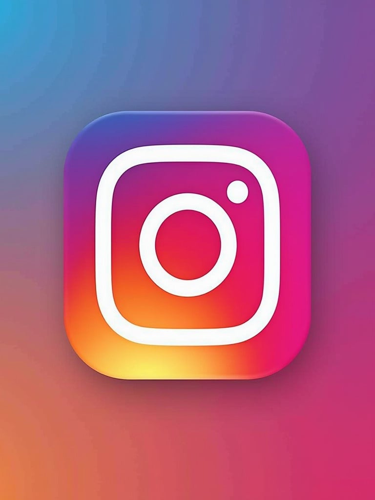 Colorful Instagram logo designed for app icon of AI tool. Bright gradient background features pink, purple, and orange hues. Icon is recognizable and modern.