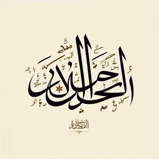 Calligraphy art design using Diwani style. Emphasis on elegance and fluidity. Text reads الإخلاص.