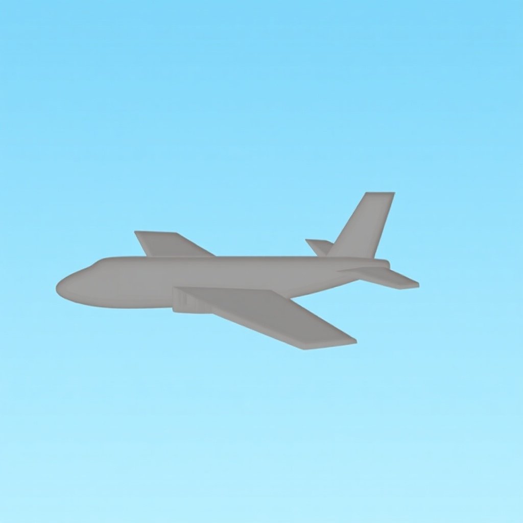 Basic three-dimensional model of an aircraft shown in a side view. Simple shape, no distinct features, set against a light blue gradient background.