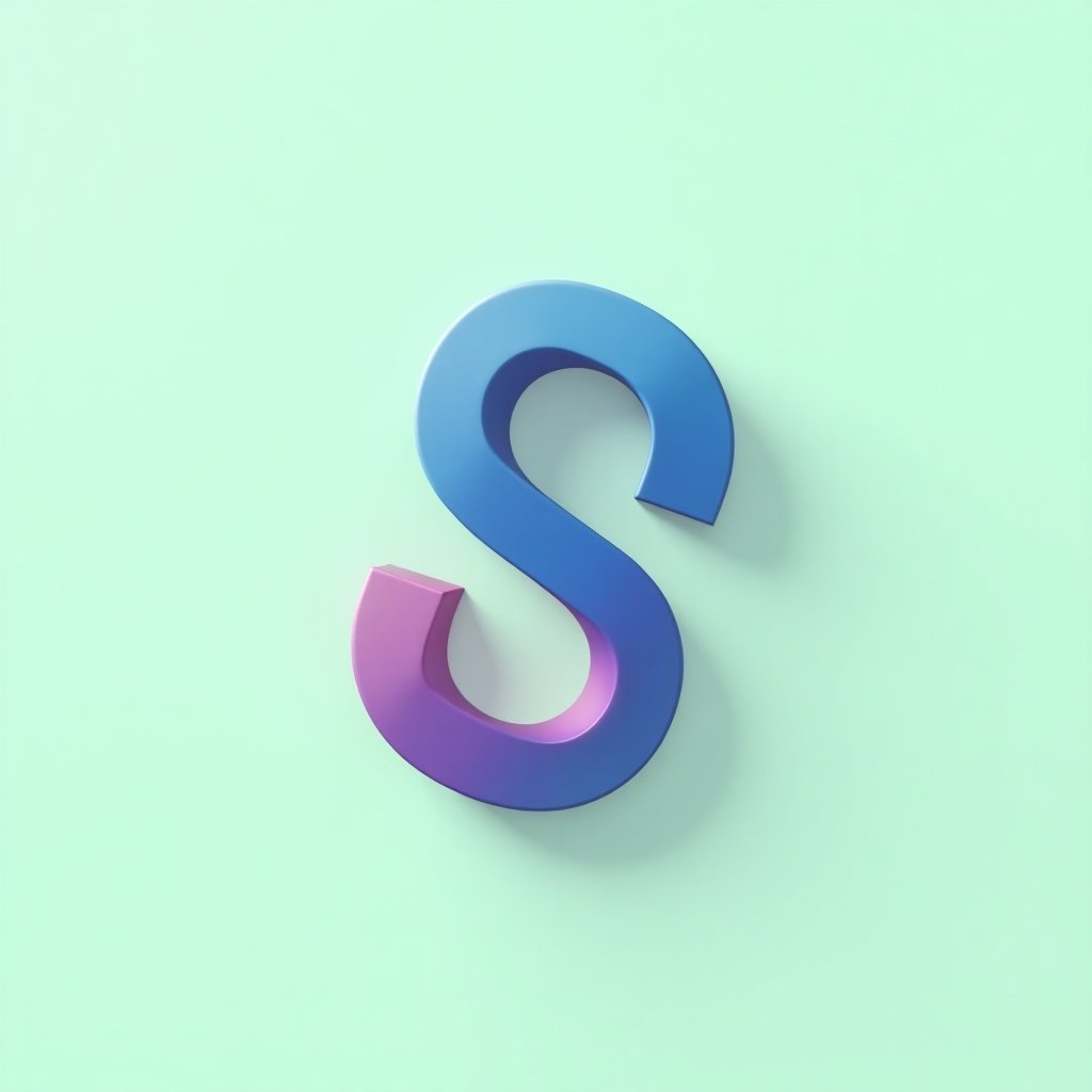 Minimalist logo design features letter S. Blue and pink gradient blending. Interlocks shapes. Background is light green. Subtle shadow creates a 3D effect. Professional appearance.