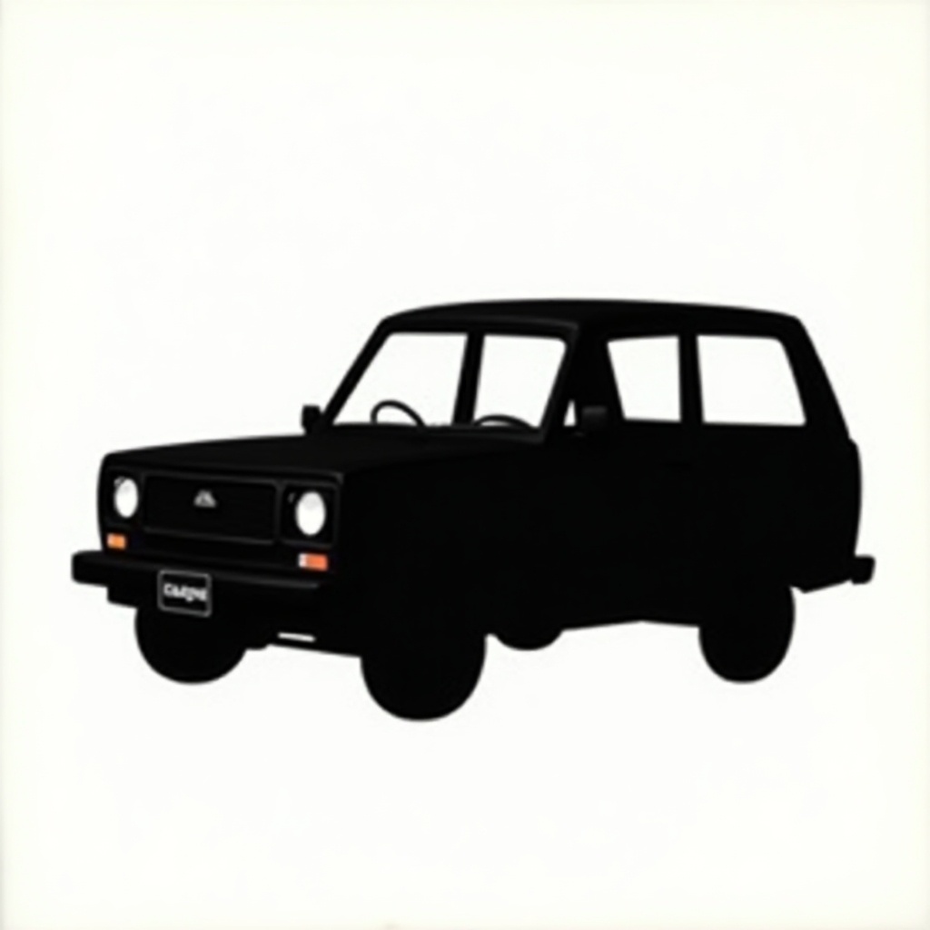 Create a silhouette of a 1984 Daihatsu Charmant. The image should feature a solid black outline of the car on a plain white background.